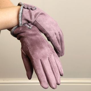 Mauve Faux Suede Button Detail Gloves by Peace of Mind